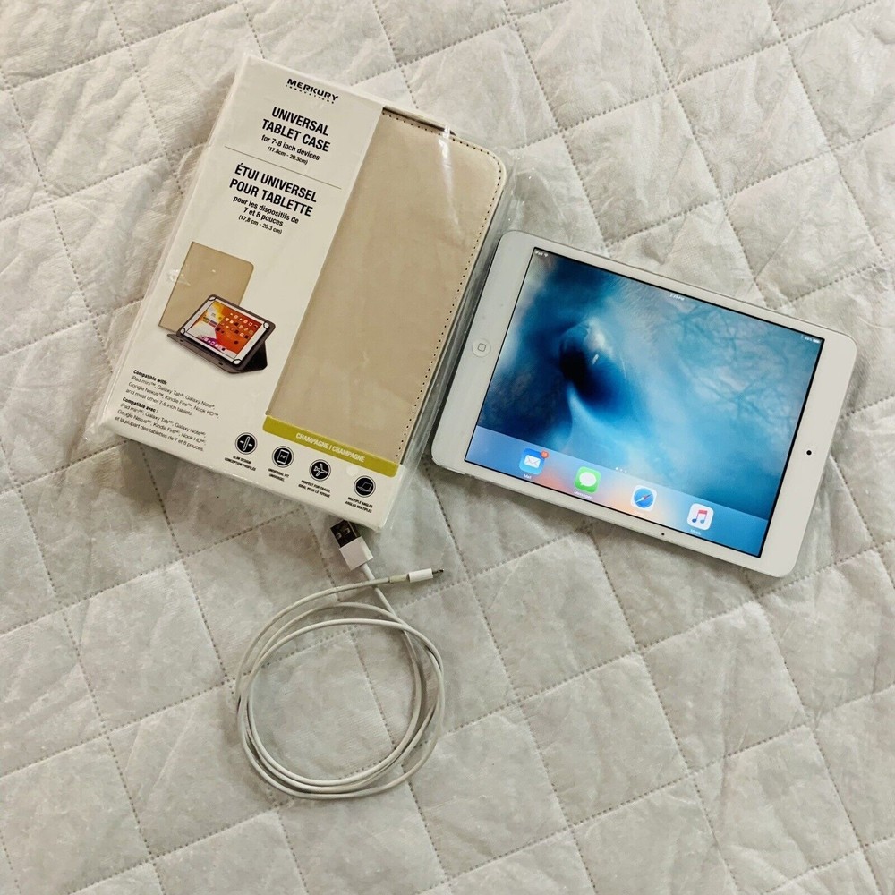 APPLE IPAD MINI+ Case/Stand+Charger Bundle A1432 8IN 16GB White IC LOCKED READ📱